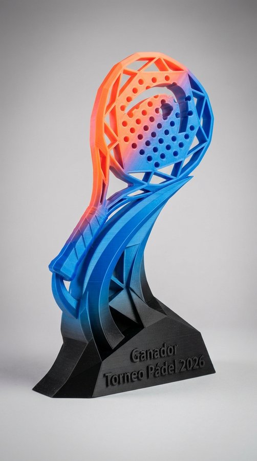 Trofeo naranja azul raqueta